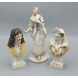 A pair of 19th Century Continental busts depicting Moliere and Marie Stuart, 14cms tall, together