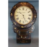 A Victorian lacquered drop dial wall clock with fusee movement, the dial inscribed S Child