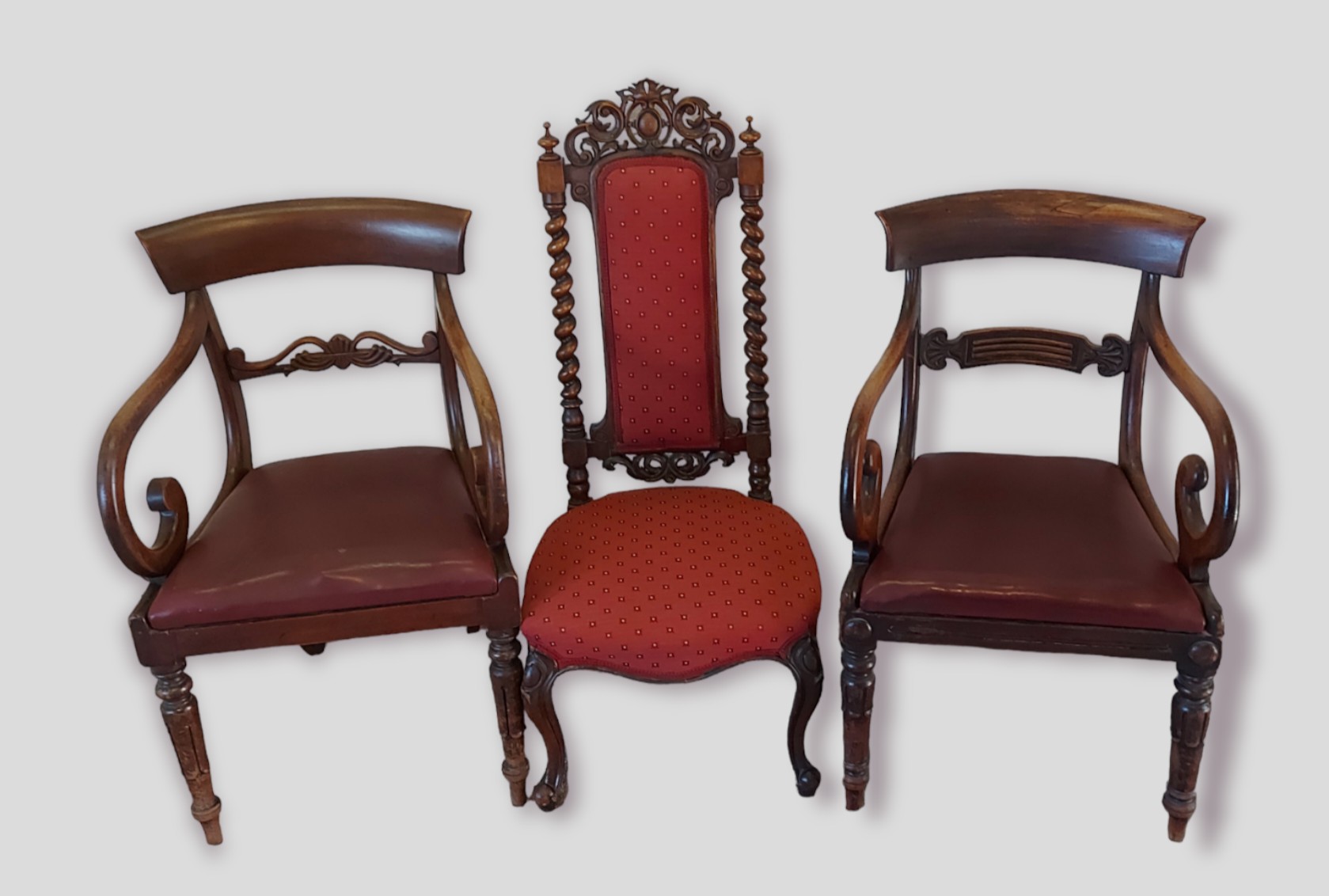 A William IV mahogany open armchair together with another similar open armchair and a Victorian