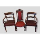 A William IV mahogany open armchair together with another similar open armchair and a Victorian