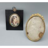 A 19th Century oval portrait miniature painted on glass with ebonised frame, together with gilt