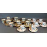 A set of nine French porcelain cups with six saucers together with six Crown Staffordshire coffee