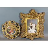A late 19th or early 20th Century miniature depicting mother with two daughters within gilded frame,