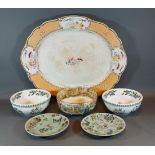 A large Victorian meat platter, together with a Royal Doulton Dickens ware bowl, two Portmeirion