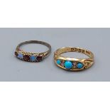 An 18ct gold ring set with three torquoise and four diamonds, 3.8gms together with a 9ct gold opal