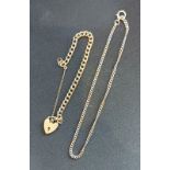 A 9ct gold curb link bracelet with padlock clasp together with a 9ct gold linked chain, 22.3 grams