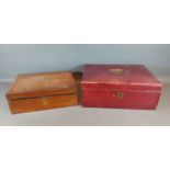 A Regency brass inlaid writing box together with a leather document box