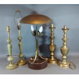 A 20th Century brass table lamp, together with two pairs of table lamps