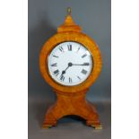 A 20th Century French large inlaid balloon shaped mantle clock (battery movement), 44cms tall