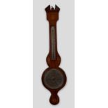 A 19th Century mahogany, shell and marquetry inlaid wheel barometer/thermometer, the dial
