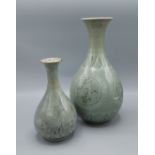 A Chinese Celadon bottle neck vase, 28cms tall together with another similar Chinese Celadon vase,