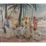 Franz Marx, figures beneath palm trees, oil on canvas, signed, 43cms x 53cms