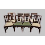 A pair of 19th century rosewood side chairs together with three Regency mahogany side chairs, a