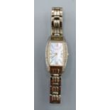 A Ladies Citizen Eco Drive Stiletto gold plated wristwatch set with two rows of diamonds and