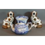 A pair of Staffordshire models of Spaniels together with a Spode Italian pattern teapot and