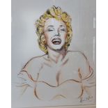 Ronnie Wood, portrait of Marilyn Munroe, pastel and crayon, signed, 48cms x 35cms