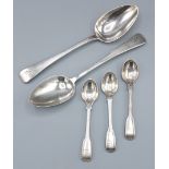 A pair of George III silver tablespoons, London 1820, together with Victorian London silver