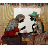Doris Griggs, The Fortune Teller, reverse painting on glass, signed, 39cms x 49.5cms