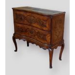 A late 18th or early 19th Century Italian walnut commode, with two drawers with brass handles raised