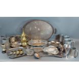 A collection of silver plated items to include trays and other metal ware