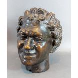 A patinated bronze bust, head of Fawn, 22cms tall