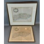 A coloured map of Sussex by Robert Morden, 36cms by 41cms, together with another map of Sussex by