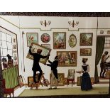 Doris Griggs, A Victorian Art Shop, with silhouette figures hanging paintings, a reverse painting on