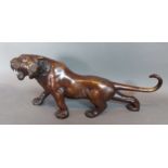 A Japanese patinated bronze model in the form of a Tiger, 31cms long