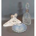 A Rosenthal porcelain group together with an opaline glass dish of scallop form and a cut glass