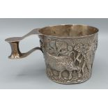 A George V silver copy of a Mycenaean cup, embossed with figures and animals, Chester 1908, 9ozs