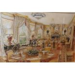 Marianne Topham, Manor house interior, waterclolour, signed, 35cms x 53cms