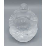 A Lalique glass figure Happy Buddha, signed Lalique France, 10cms tall