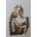 Ronnie Wood, portrait of Marilyn Munroe, Charcoal and pastel on paper signed, 48cms x 35cms