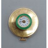 A yellow metal and enamel button hole watch