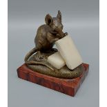 Charles Masson, a sculpture in the form of a mouse with cheese, patinated bronze with rouge marble