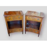 A pair of mahogany beside cabinets each with two drawers, together with a mahogany bow fronted chest