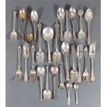 A set of six Sheffield silver teaspoons together with various silver spoons to include four