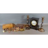 A collection of painted model figures together with other items to include a bone inlaid box and a