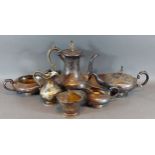 A silver plated four piece tea service with oriental engraved decoration, by G.R Collis & Co,