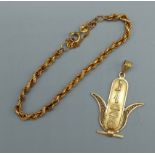A 9ct gold rope twist bracelet, together with an Egyptian yellow metal pendant, 4.7gms