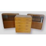 A G Plan E. Gomme oak Chest of four drawers, 76cms wide by 46cms deep and 85cm high, together with