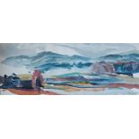 John Hitchens, Afternoon Haze, oil on canvas, signed, label verso dated 1960, 43cms x 108cms, Artist