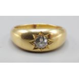 A 18ct yellow gold Gypsy ring set solitaire diamond approximately 0.40ct, ring size W, 10.9gms