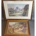 Mabel Hill, Cottages at Shaftsbury Dorset, watercolour, signed, 25cms by 38cms, together with