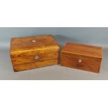 A 19th Century walnut fold-over writing box together with a 19th Century mahogany wotkbox