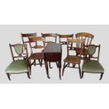 A Harlequin set of five elm country chairs together with a spindle back chair, a pair of Edwardian