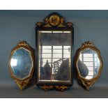 A Victorian ebonised and gilded rectangle wall mirror, together with a pair of gilt framed wall