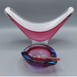 A Swedish Flygsfors Coquille cranberry glass bowl, 32cm wide, together with glass bowl and temper