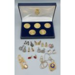 A pair of 925 silver cufflinks together with other cufflinks, two necklaces and a set of