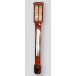 A 19th Century mahogany stick barometer/Thermometer, the silvered dial inscribed W. J. Jones Holborn